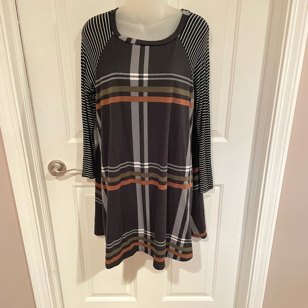 Egs Sz Large Plaid Striped Knit Tunic Dress GUC B5